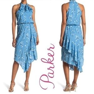 💥SALE💥 Parker Shasta Daisy-Print Blue Floral High-Neck Sleeveless Dress S